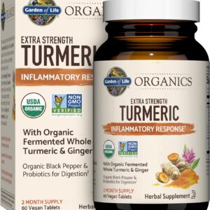 Garden of Life Organics Extra Strength Turmeric Inflammatory Response 60 Tablets-100mg Curcumin (95% Curcuminoids) Black Pepper, Probiotics, Organic Non-GMO Vegan Gluten Free Herbal Supplement