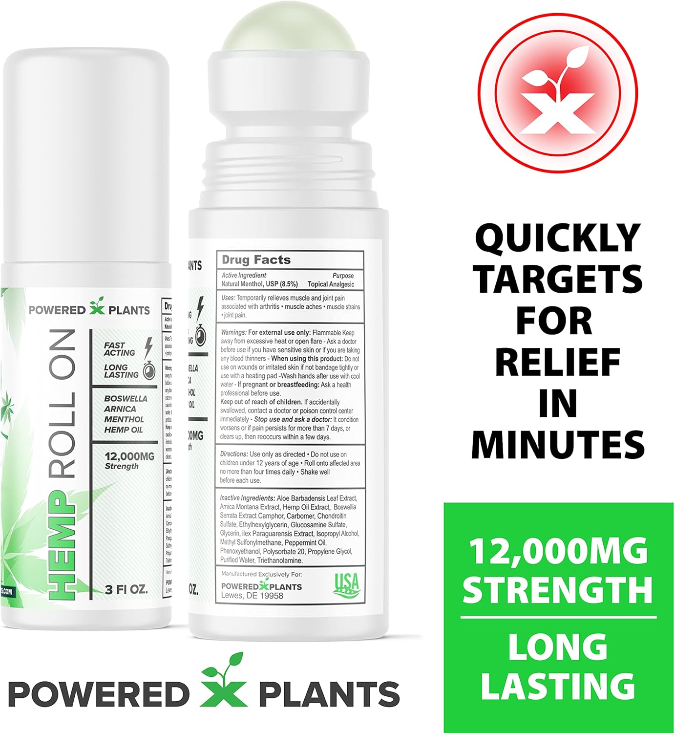 Hemp Oil Roll On - Menthol Rub with Boswellia & Arnica - 12,000mg Extra Strength Oil for Muscle Discomfort by Powered X Plants - Pack of 2, 3 fl.oz. - Image 7