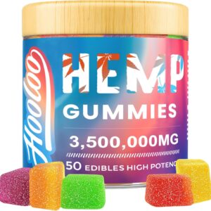 HOOLOO Hemp Gummies for Adults, 6 Fruity Flavors for Deep Bedtime, Relax, Hemp Gummy Infused Vitamins and Omega 3, Made in USA