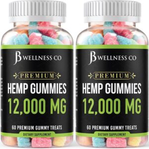 [2-Pack] – Hemp Gummies Premium 12,000 – Inflammation – Vitamins & Omega 3,6,9 – Made in The USA (120 Count) – [2-Pack]