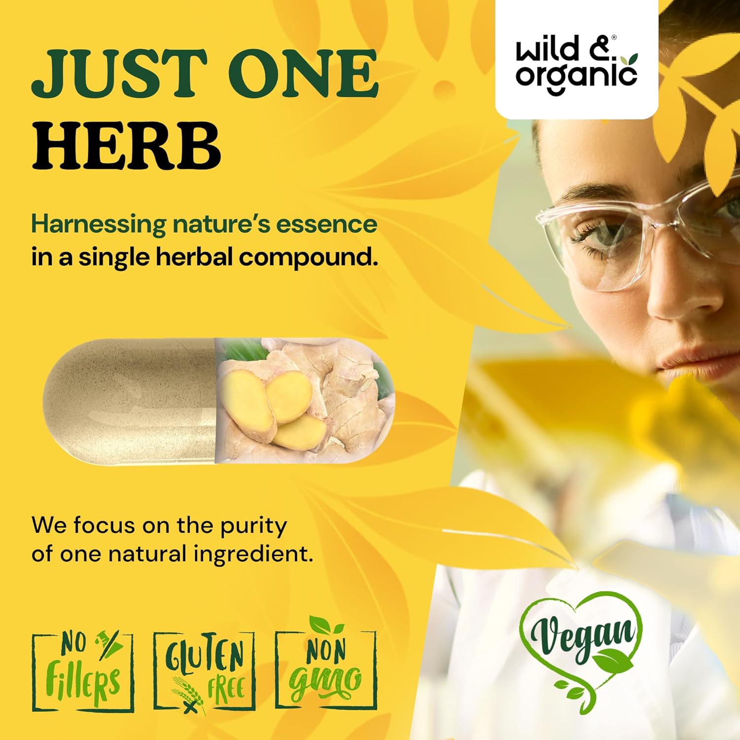 Wild & Organic Ginger Root Capsules 1200 mg - Immune & Digestive Support - Ginger Root Supplement - Zingiber Officinale Powder - 60 Days of Supply - Vegan, No Fillers, Non-GMO - 120 Count - Image 5