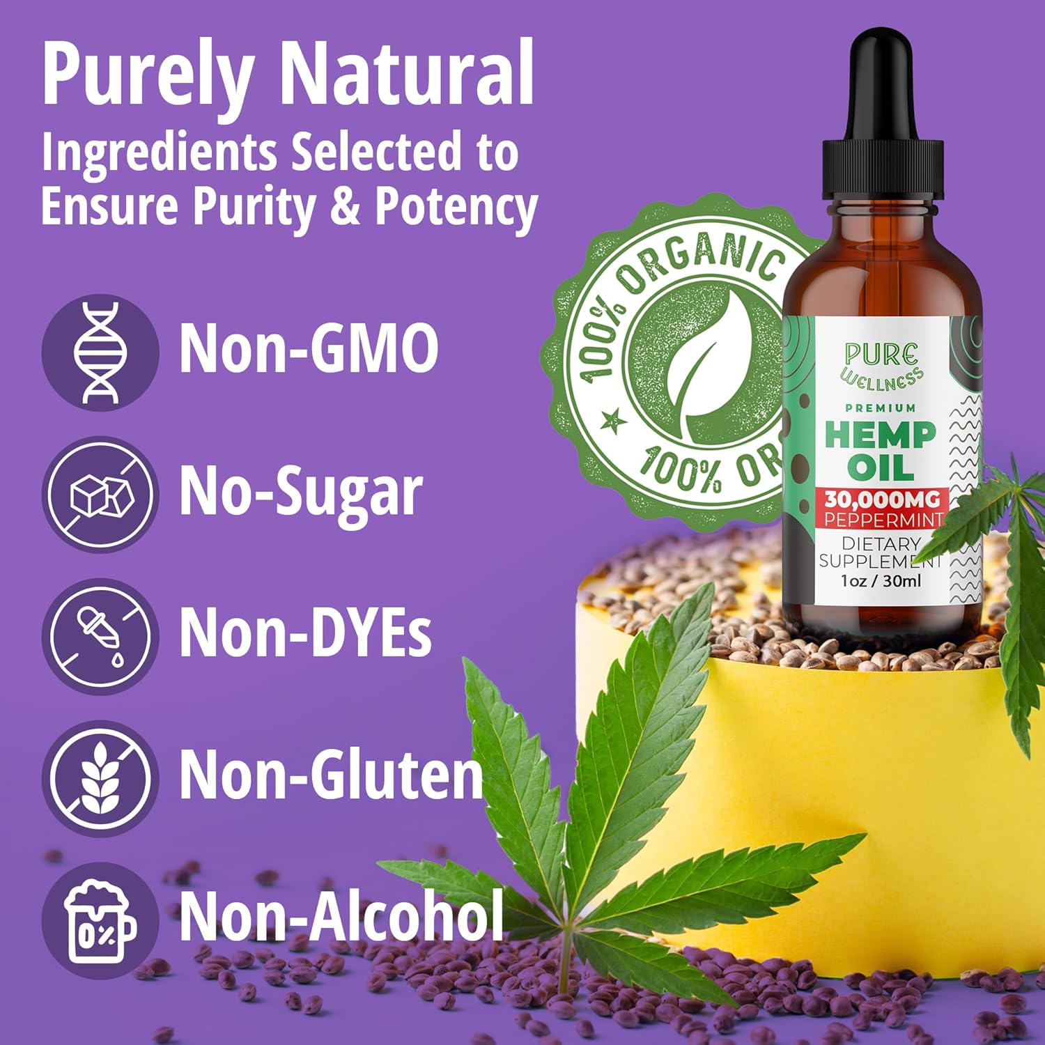 Organic Hemp Seed Oil (3 Oz), Peppermint Flavor, High Potency 30,000 mg - Helps in Natural Relief, Sleep, Relaxation & Mood, Transparent Hemp Oil Dosage, Non-Habit Forming - Non-GMO, Vegan - Image 7