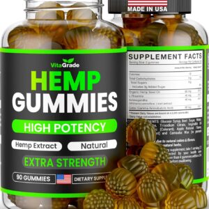 Hemp Gummies - Extra Strength for Peace & Relaxation - Infused with Pure Hemp Oil, Ashwagandha, L-Theanine - Tasty Relaxation Supplement - Natural Relief - 90 Ct - Made in USA - Green Apple Flavor