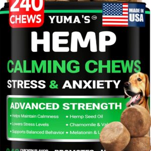 Hemp Calming Chews for Dogs - 240 Treats - Advanced Dog Calming Chews - Anxiety Relief Supplement Treats with Melatonin - Sleep Aid for Separation, Barking, Stress, Hip and Joint Support Made in USA