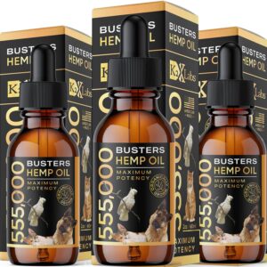 3Pack 6Month Supply Buster's Organic Hemp Oil for Dogs and Pets 555000, Large 60ml Bottle Miracle Formula, Perfectly Balanced Omegas 3, 6, 9 - Joint Support, Calming