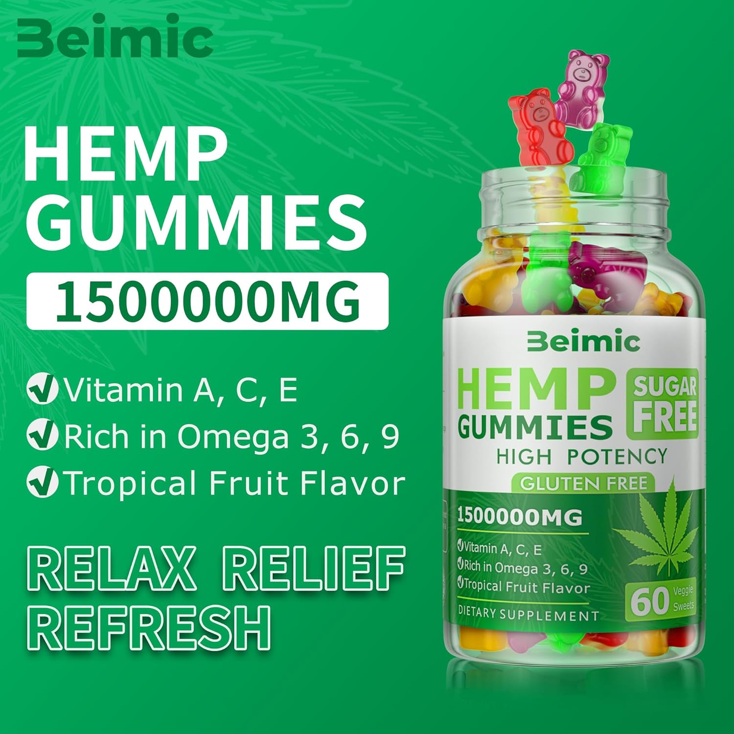 Naturals Fruit Hemp Gummies 1,500,000mg High Strength - Natural Oil Infused Gummies Great for Peace & Relaxation,America's #1 Favorite Hemp Gummy Brand! 60 Gummies-(Pack of 2) - Image 4