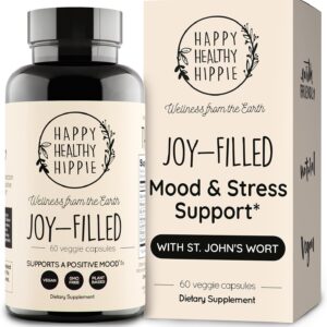 Joy-Filled Mood Support Supplement - 7 Herb Complex + St. Johns Wort | Stress Relief – Helps Calm The Mind & Body | 100% Plant-Based Happy Pills, Ashwagandha, Rhodiola Rosea | Adaptogens, 60 Ct
