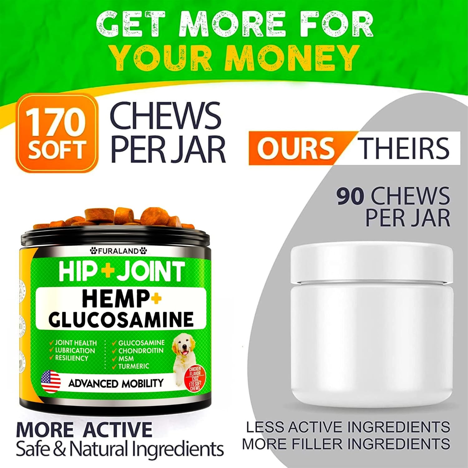 Hemp Hip and Joint Supplement for Dogs - Glucosamine for Dogs - 170 Dog Joint Pain Relief Treats - Chondroitin, Hemp Oil, MSM - Mobility & Flexibility Support - Advanced Care Health - Made in USA - Image 5