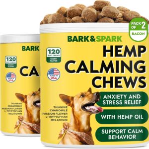 BARK&SPARK Calming Hemp Treats for Dogs - Made in USA with Hemp Oil - Anxiety Relief - Separation Aid - Stress Relief During Fireworks, Storms, Thunder - Aggressive Behavior, Barking - 240 Soft Chews