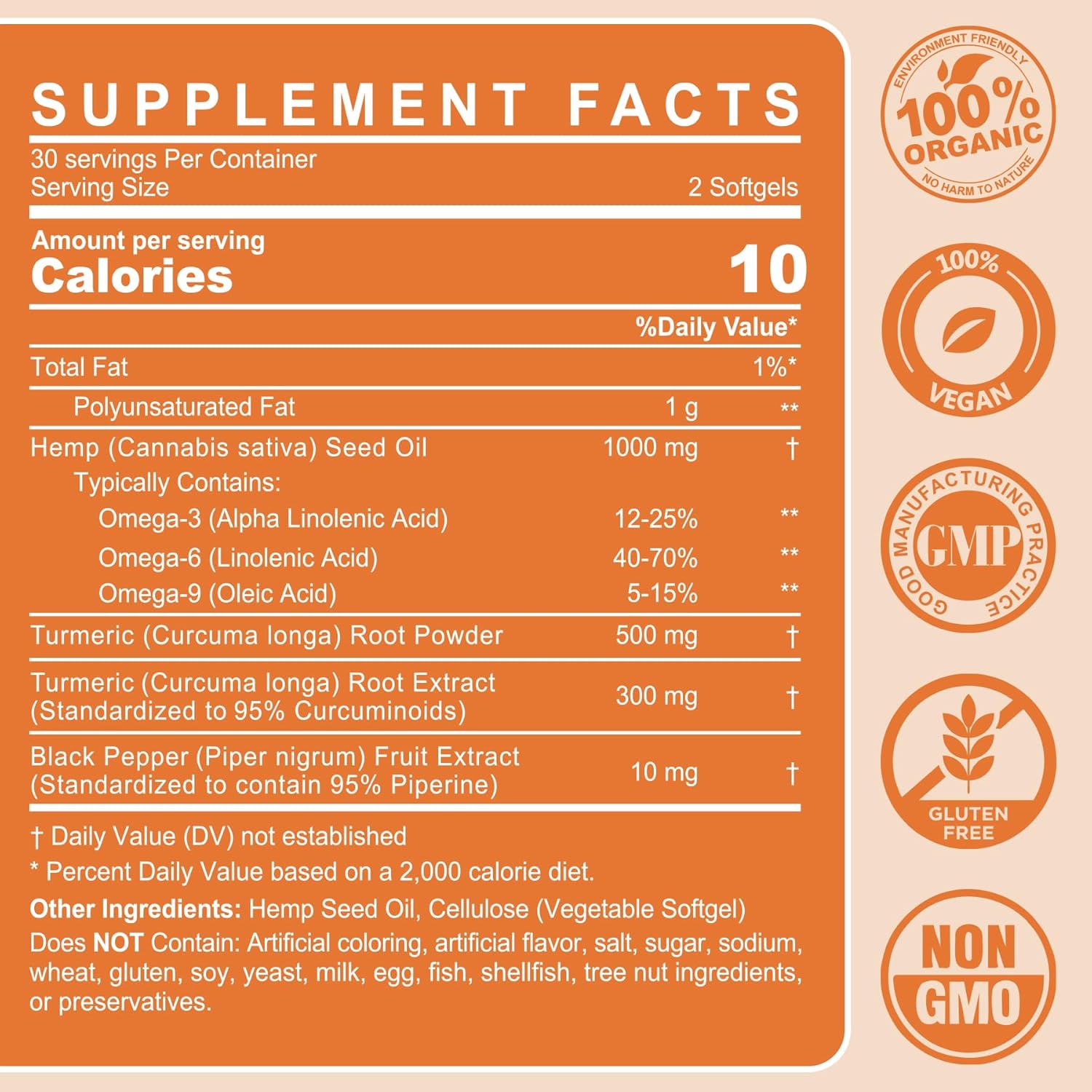 2 Pack Hēmp Oil Capsules with Turmeric - Organic Hēmp Seed Oil Pills with Turmeric Curcumin, Black Pepper - Vegan Omega 3 & 6 Supplement - Extra Strength & Absorption - 120 Softgels - Image 2