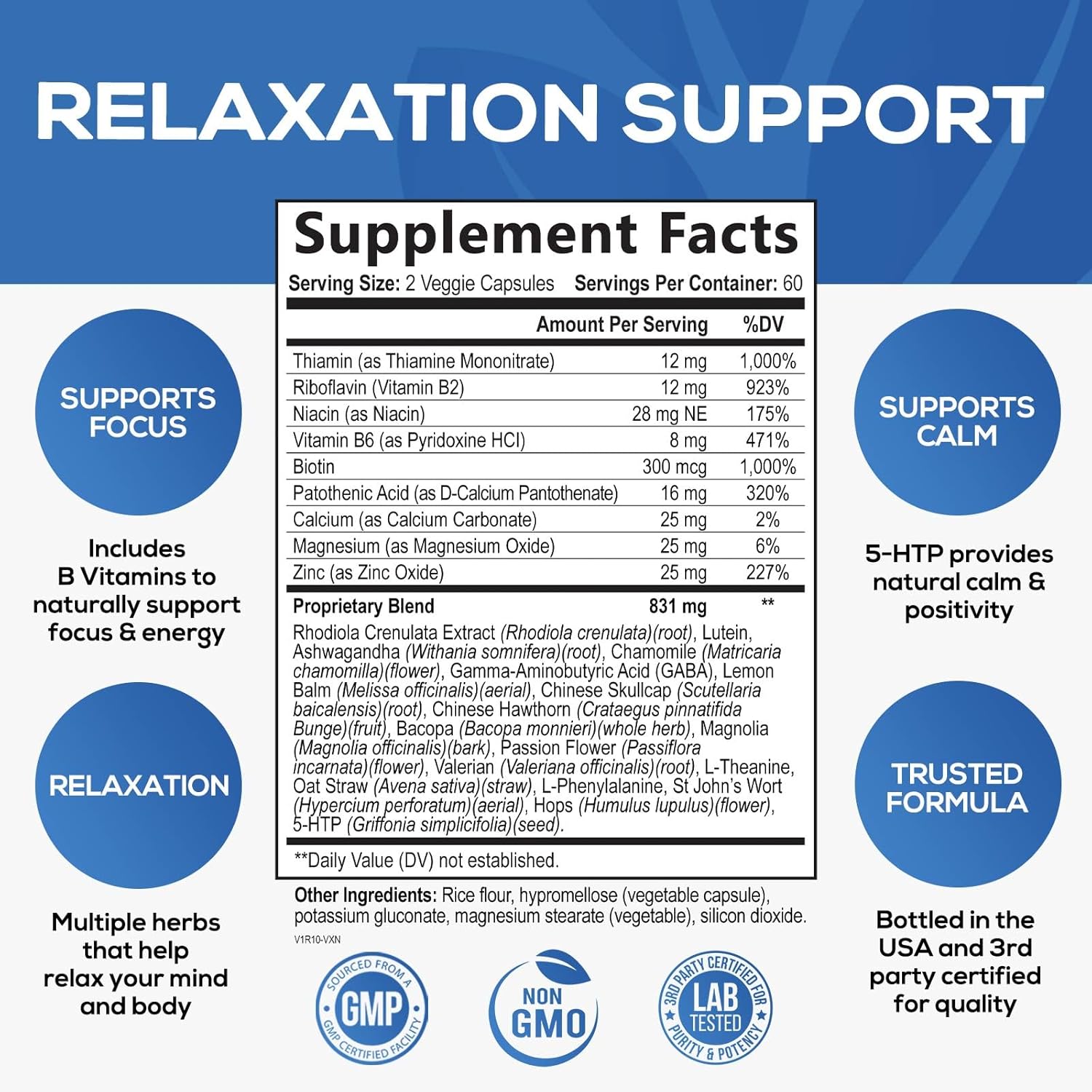 Stress Support Supplement - Extra Strength Ashwagandha, GABA, Magnesium, L-Theanine for Relief - Supports Mood & Focus - Naturally Calm, Unwind & Relax - Eases Tension & Nervousness - 60 Capsules - Image 2
