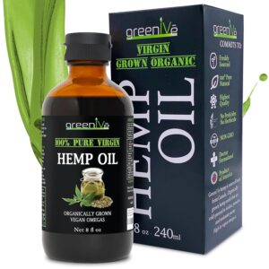 GreenIVe Hemp Oil, 8oz Glass Bottle (240mL), Natural Hemp Seed Oil, Cold-Pressed, Vegan, Non-GMO, Bottled in USA