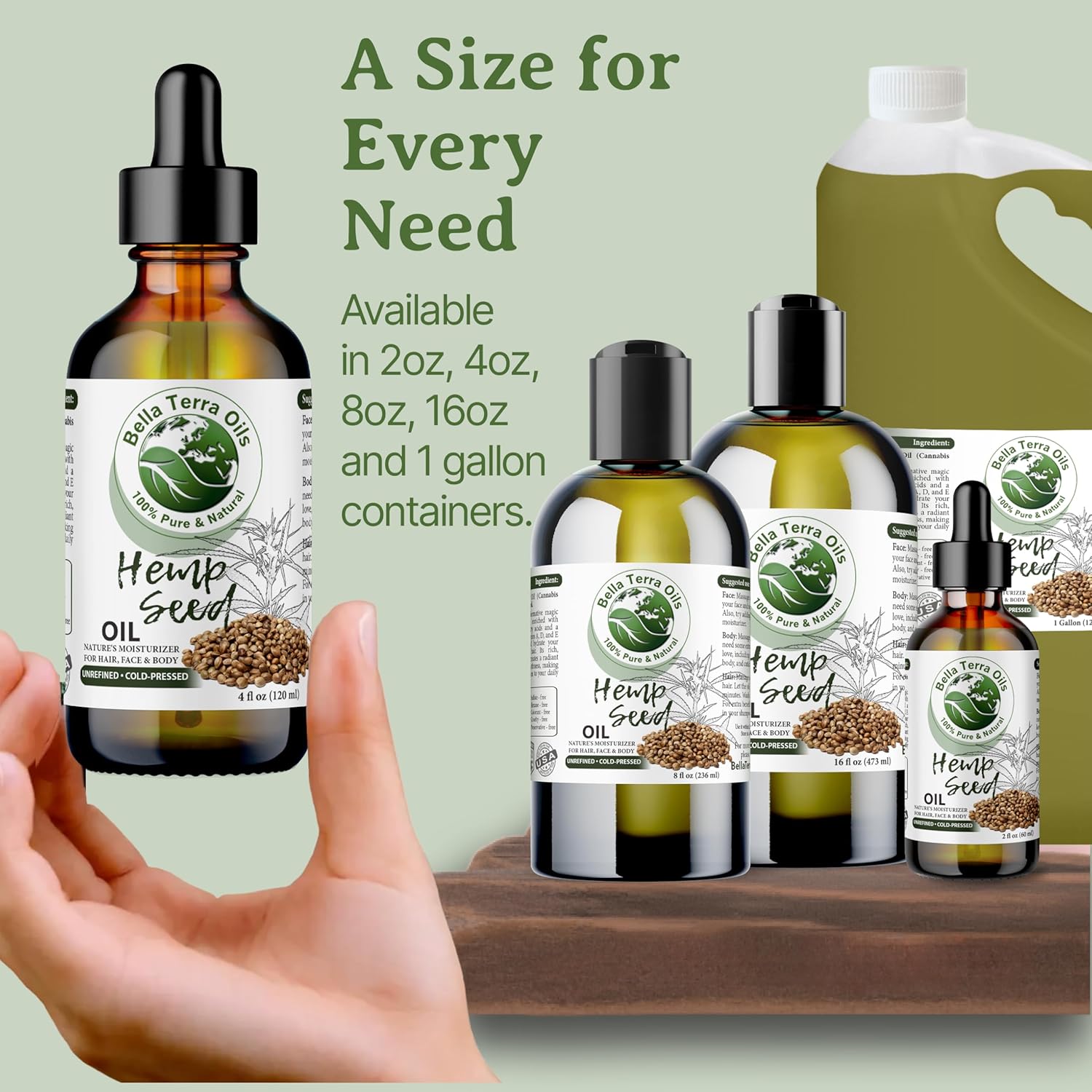 Bella Terra Oils - Hemp Seed Oil 8 oz - Cold-Pressed & Nutrient-Rich, Infused with Phytosterols, Potassium & Calcium for Skin & Hair Care - Image 9