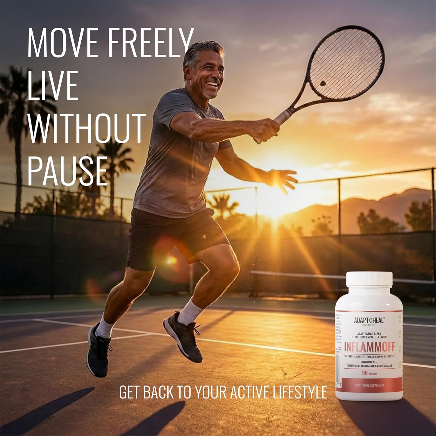 ADAPTOHEAL Inflammoff - Adaptogenic Supplement Designed to Support Joint, Muscle and Tissue Inflammation Naturally, 8 Highly Concentrated extracts with Turmeric and Rhodiola rosea (90 Capsules) - Image 3