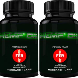 Research Labs 450,000 Premium Hemp Capsules, 2 Fer 1 Package! 100% Organic All Natural Oil, Worry Nervousness Body Ache Stress Support