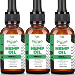 Pure Wellness Hemp Seed Oil Drops Peppermint Flavor for Improved Cognitive Function, Omega 3 6 9 Fatty Acids, Organic, Non-GMO, Vegan (Natural Hemp, 3-Pack)