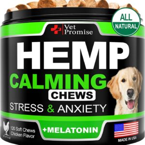 Hemp Calming Chews for Dogs with Anxiety and Stress - Dog Calming Treats - Anxiety Relief - Separation - Travel - Barking - Melatonin - Hemp Oil - 120 Soft Treats - Made in USA