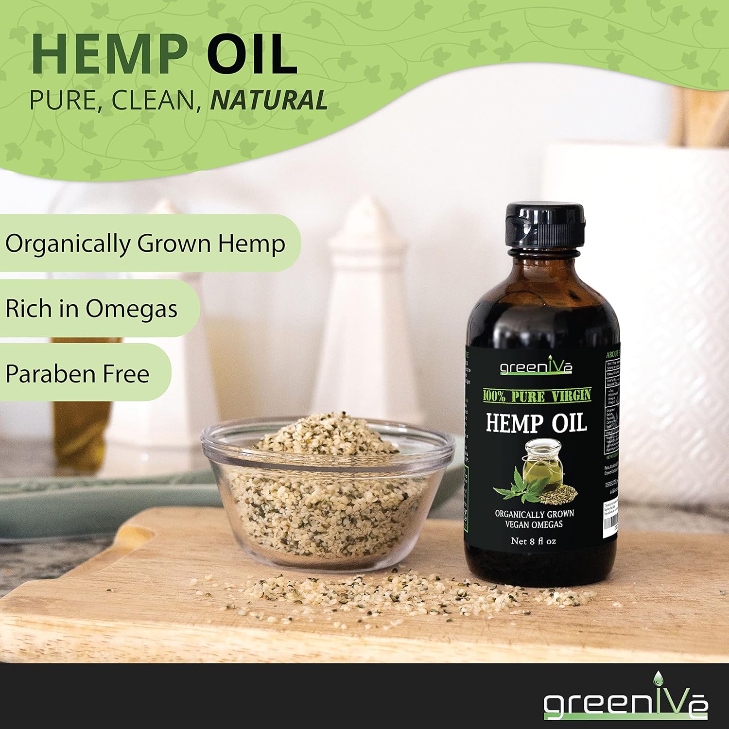 GreenIVe Hemp Oil, 32oz Bottle (946mL), Natural Hemp Seed Oil, Cold-Pressed, Vegan, Non-GMO, Bottled in USA - Image 3