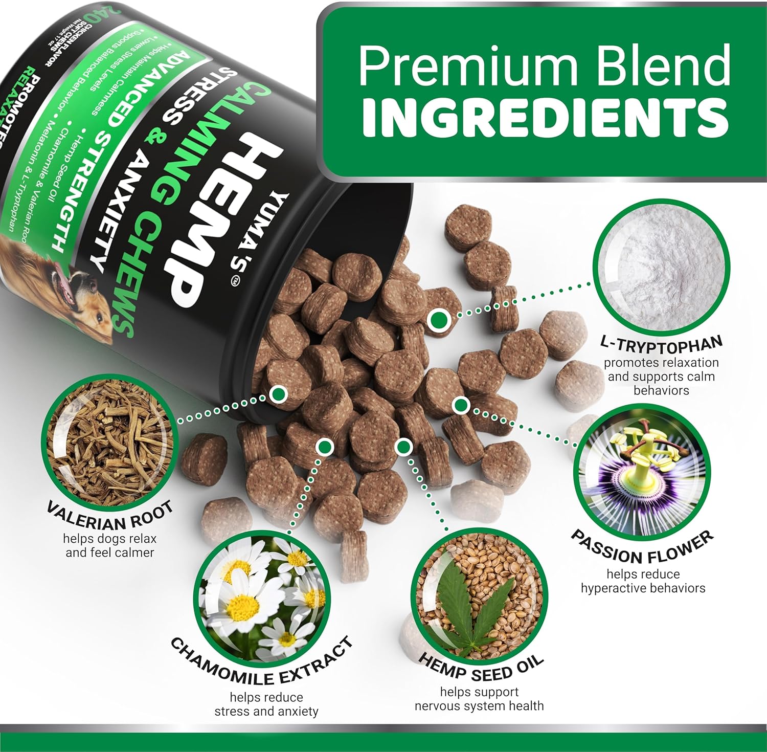 Hemp Calming Chews for Dogs - 240 Treats - Advanced Dog Calming Chews - Anxiety Relief Supplement Treats with Melatonin - Sleep Aid for Separation, Barking, Stress, Hip and Joint Support Made in USA - Image 4