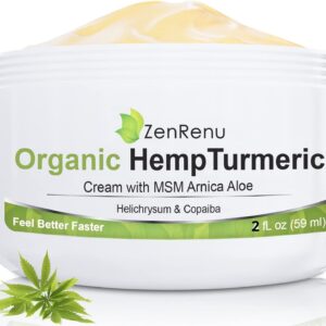 Zenrenu Hemp Joint & Muscle Relief Cream with Turmeric, Arnica, MSM, Hemp Oil & 7 Essential Oils - Non-Greasy & Soothing Formula for Back, Neck, Elbows, Knees, & Hip - ZenRenu, 2 oz