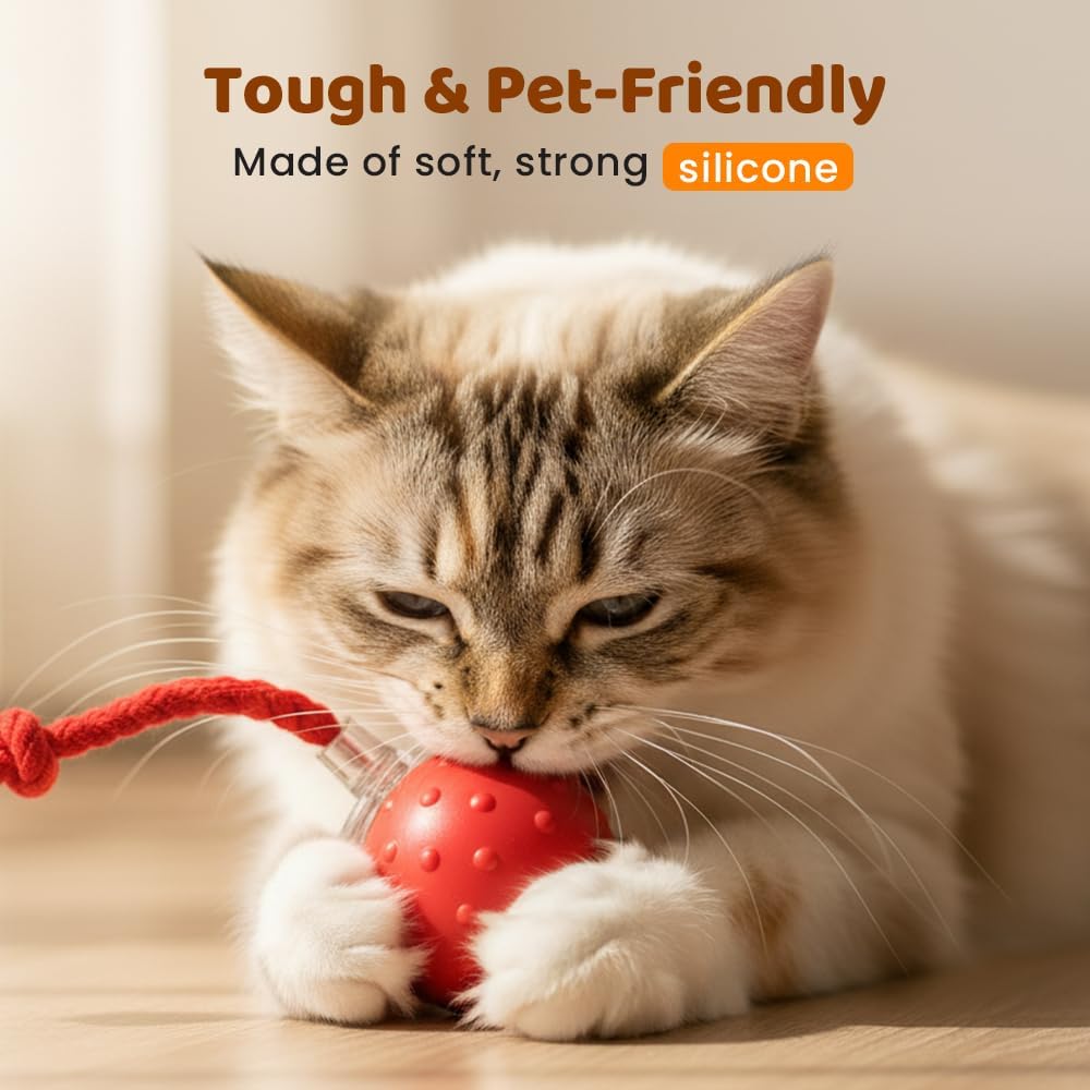 Interactive Cat Toy Ball for Indoor Cats, Strong Driver Fast Rolling on Carpet, Chirping & Motion Activated Automatic Cat Toy (Red) - Image 4