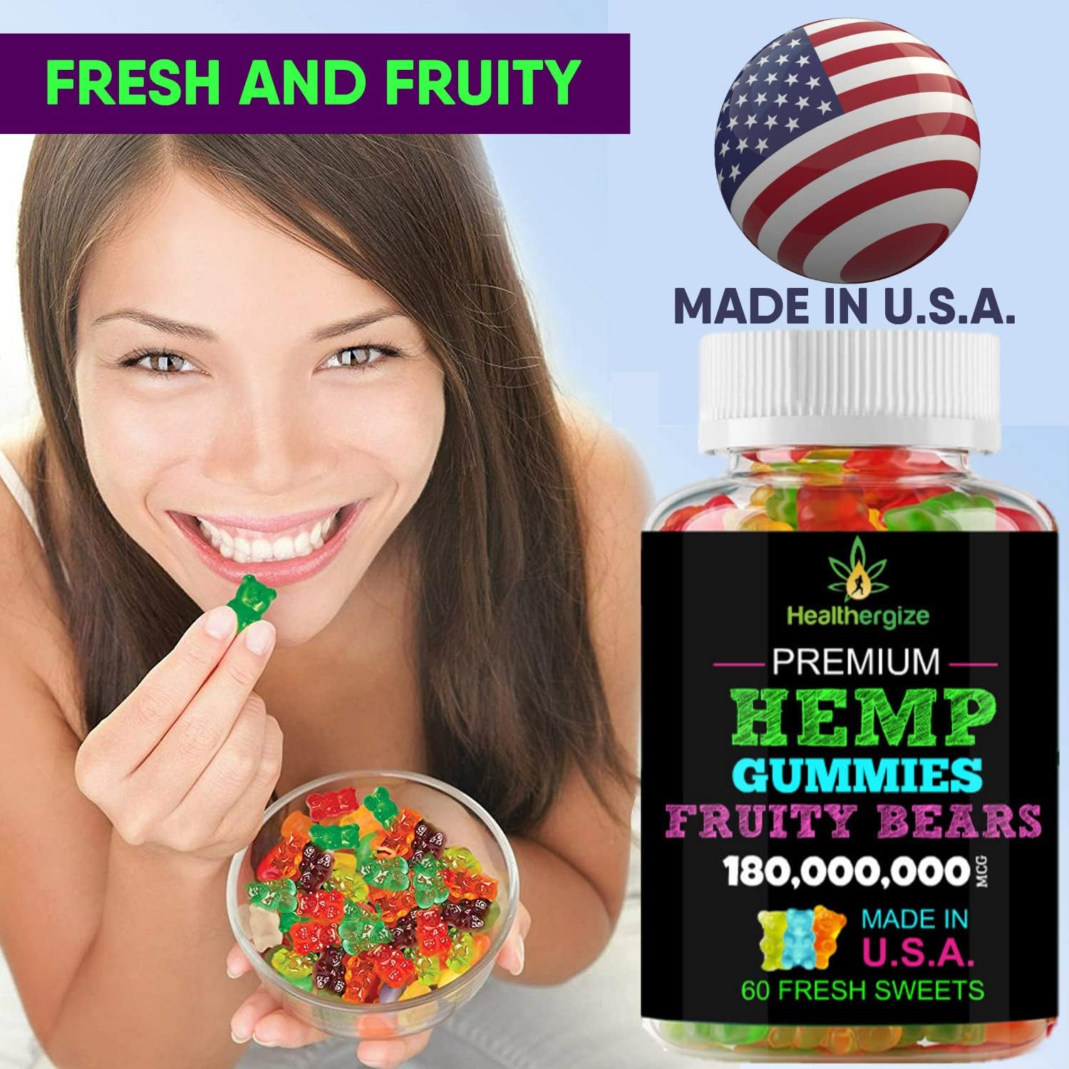 Hemp Gummy Bears for Calm and Peace-Fruity Flavor Natural Hemp Oil-for Chill, Sleep, Knees, Back-60 Gummies-Made in USA - Image 3