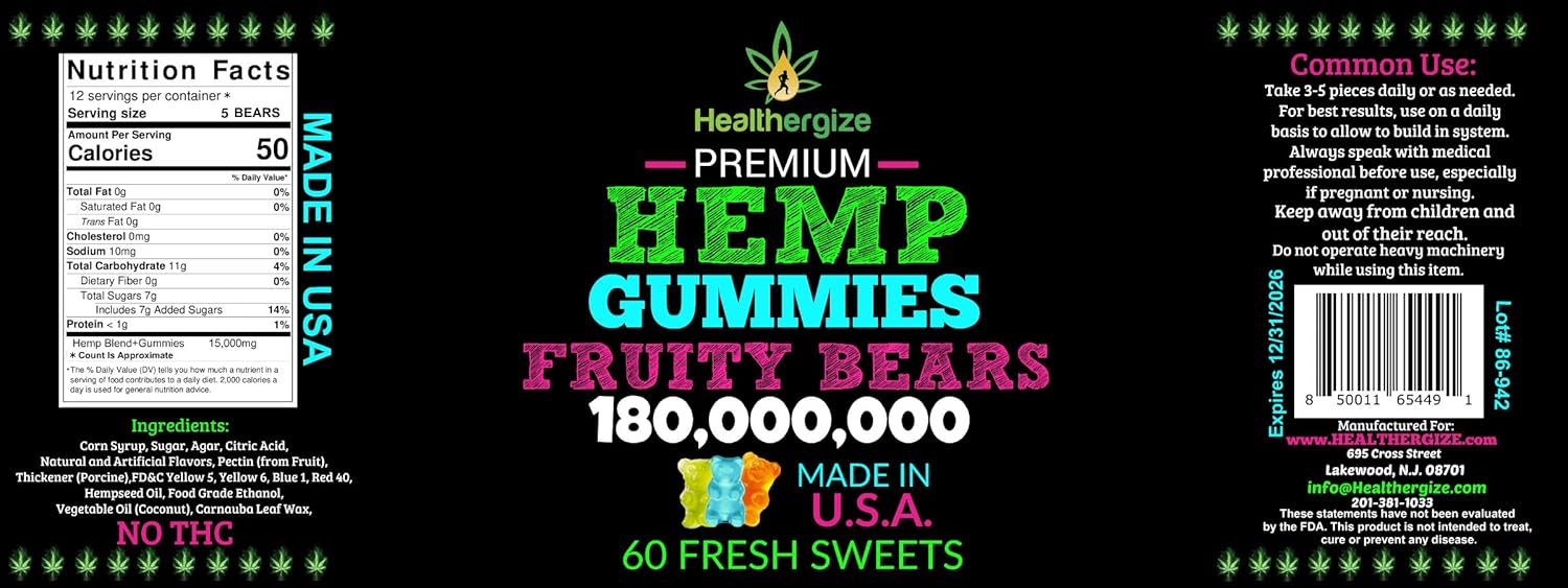 Hemp Gummy Bears for Calm and Peace-Fruity Flavor Natural Hemp Oil-for Chill, Sleep, Knees, Back-60 Gummies-Made in USA - Image 7