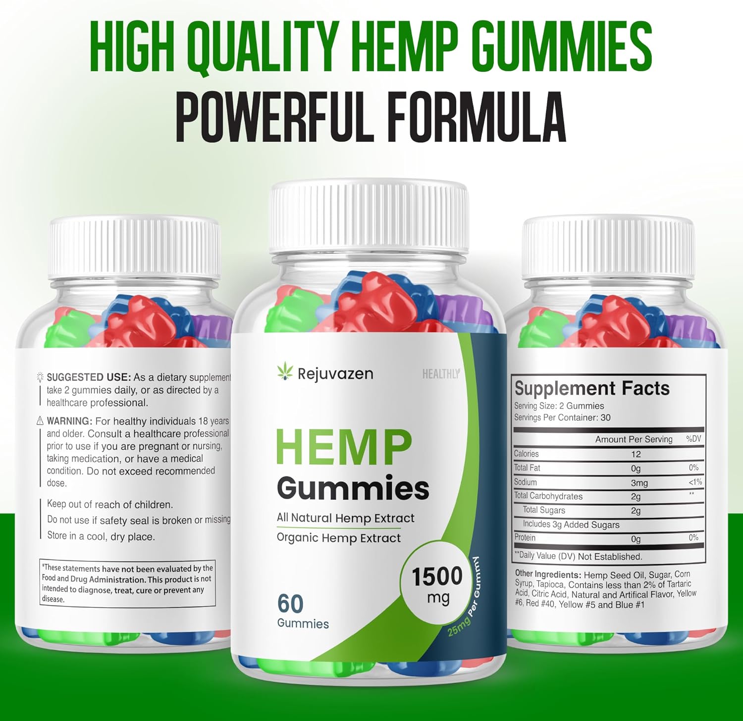 (2 Pack) Rejuvazen Gummies - Official Formula - Rejuvazen Hemp Gummies Blood Pressure Sugar Formula 300mg, Rejuvazen Gummies High Potency Blend Big Size Gummies 25mg Per Gummy 1500mg (120 Gummies) - Image 4
