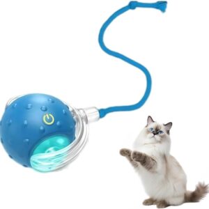 Interactive Cat Toy Ball for Indoor Cats, Strong Driver Fast Rolling on Carpet, Chirping & Motion Activated Automatic Cat Toy (Blue)