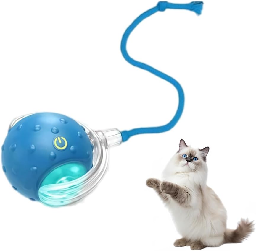 Interactive Cat Toy Ball for Indoor Cats, Strong Driver Fast Rolling on Carpet, Chirping & Motion Activated Automatic Cat Toy (Blue)
