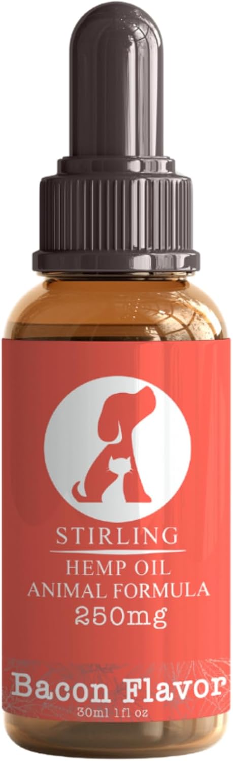 Stirling Powerful Hemp Oil for Dogs and Cats - Helps Relieve Pain and Sore Muscles - Reduces Dog and Cat Separation Anxiety - Calming - Relief - No Drowsiness - 250mg