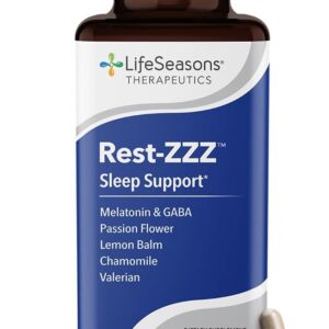 LifeSeasons Rest-ZZZ - Natural Sleep Support Supplement - Fall Asleep & Stay Asleep - Calms Nervous System - Ease Muscle Tension & Restlessness - Low Dose Melatonin GABA & Chamomile - 60 Capsules