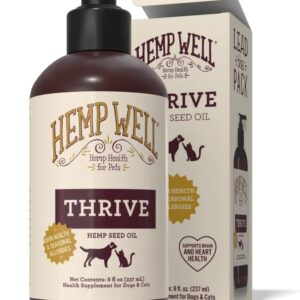 Hemp Well Thrive Oil for Dogs and Cats – Supports Hip, Joint, and Heart Health, Promotes Immune System, and Promotes Healthy Skin from Seasonal Allergies, Organically Sourced - 8 Ounces