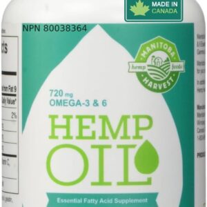 Manitoba Harvest Hemp Seed Oil Softgels, 2,475mg of Plant Based Omegas 3,6 & 9 per serving including GLA, Fish Oil Alternative, 60ct (pack of 12)