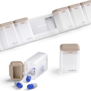 KOVIUU Weekly Pill Organizer Magnetic for Fridge, Removable Pill Box 7 Day 1 Time a Day, Large Pill Case Travel, Week Once Daily Dispenser, Medicine Container Holder for Supplement Vitamin, Brown