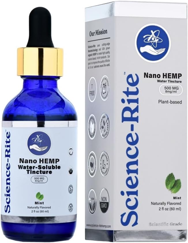 Nano Water-Soluble Hemp - Ultra-Fast-Acting Drops for Maximum Results - Scientific-Grade, 3X Faster, 9X Absorption, Cold Extracted - Mint Flavor. (500mg) - Image 2