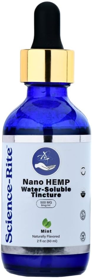 Nano Water-Soluble Hemp - Ultra-Fast-Acting Drops for Maximum Results - Scientific-Grade, 3X Faster, 9X Absorption, Cold Extracted - Mint Flavor. (500mg)
