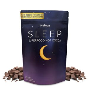 Brainoa Sleep Cocoa for Chocolate Lovers – With Magnesium Glycinate, Ashwagandha, Reishi Mushroom & L-Theanine – Bedtime Sleep Aid Drink for Adults – No Melatonin, Added Sugar, or Artificial Flavors