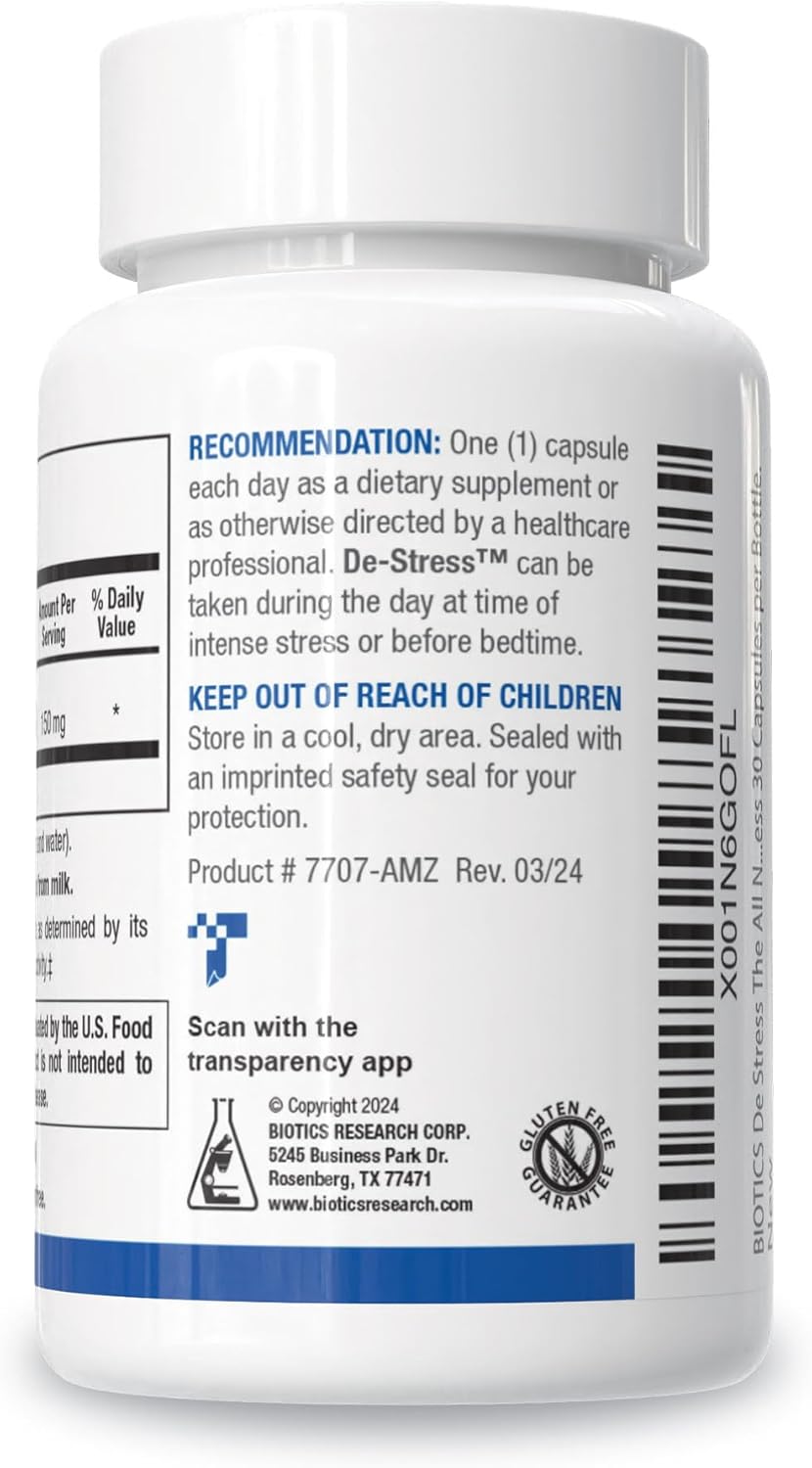 BIOTICS RESEARCH De-Stress Patented Nutrient Designed to Support Calmness, Healthy Sleep Habits, All-Natural Supports Mental Wellness & Calm. 30 Capsules - Image 3