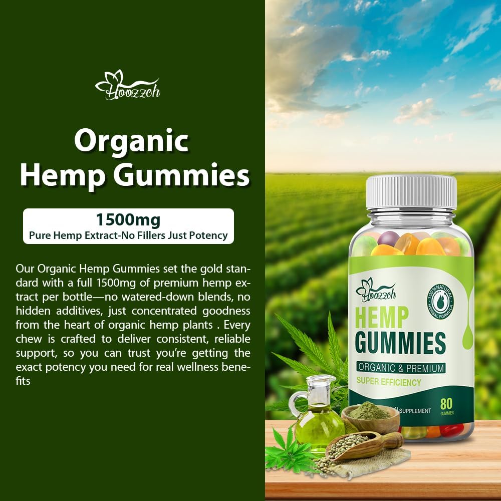 Natural Hemp Gummies High Potency for Pain Sleep Anxiety Relief Edible Gummy Made with Pure Hemp Oil Advanced Extra Strength, Low Sugar Gluten Free (2-Pack)