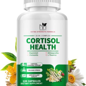 MABEFY Cortisol Supplements for Women/Men - 10 in 1 Cortisol Manager Reducer Lower Detox Balance with Magnesium, Ashwagandha, L-Theanine for Stress Sleep Calm Mood Support - 120 Capsules for 60 Days