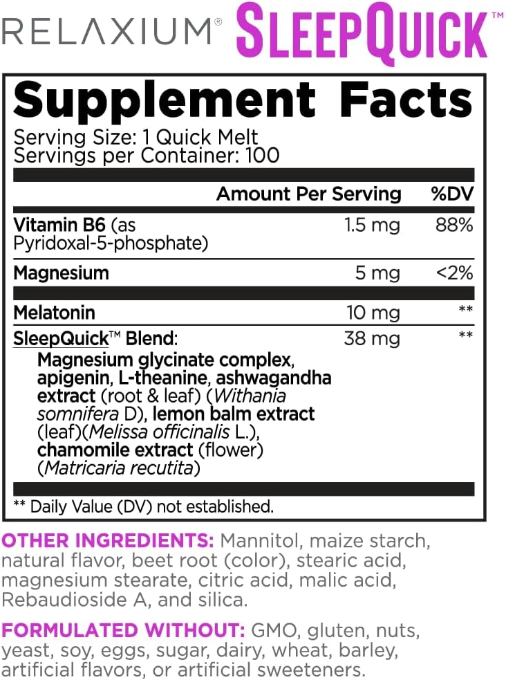 Relaxium Sleep Quick Maximum Strength Melts, Fast Acting Sleep Aid with 10 mg Melatonin, Drug Free Dietary Supplement, Vegan, Gluten Free, Made in USA, 100 Servings, Berry Flavor - Image 2