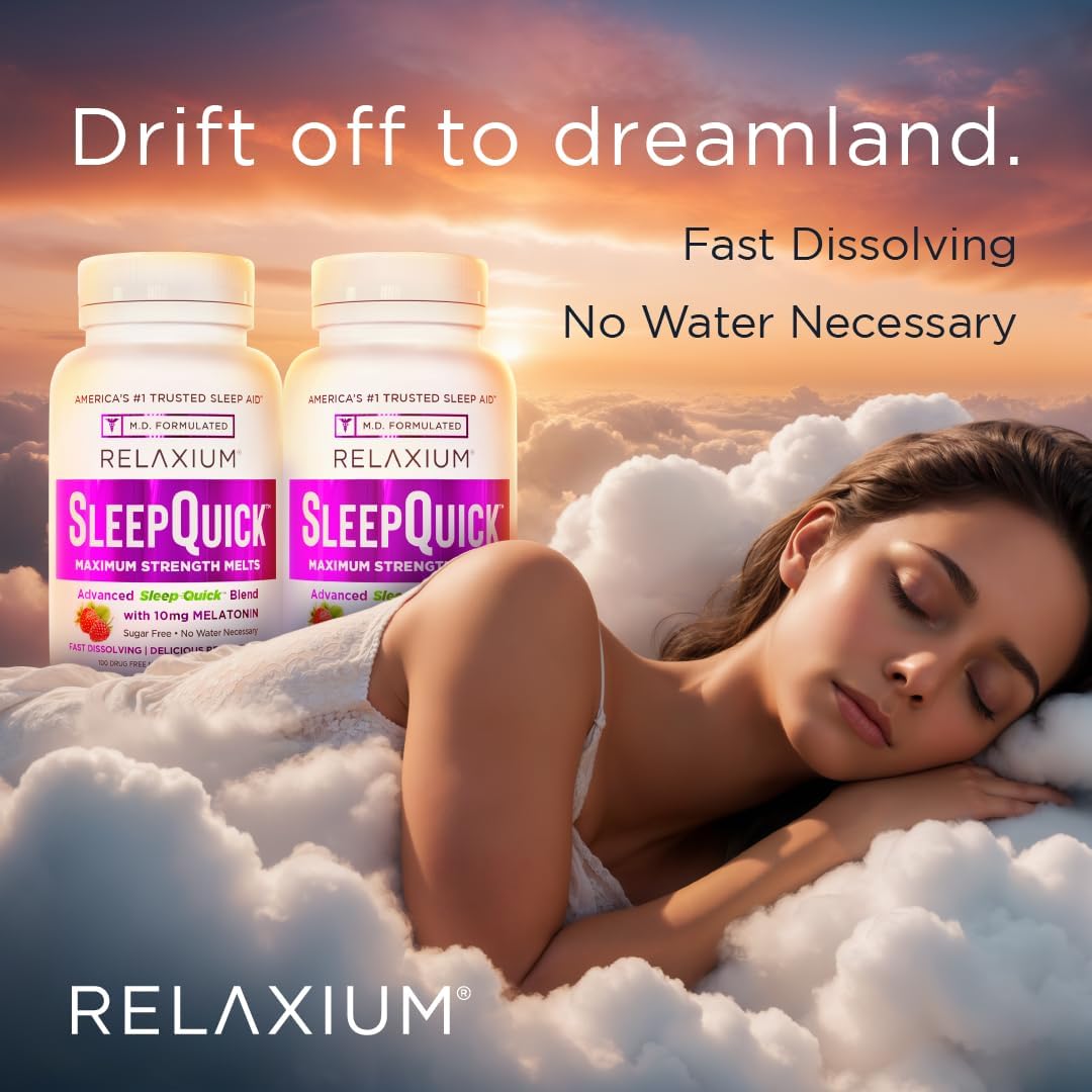 Relaxium Sleep Quick Maximum Strength Melts, Fast Acting Sleep Aid with 10 mg Melatonin, Drug Free Dietary Supplement, Vegan, Gluten Free, Made in USA, 100 Servings, Berry Flavor - Image 8