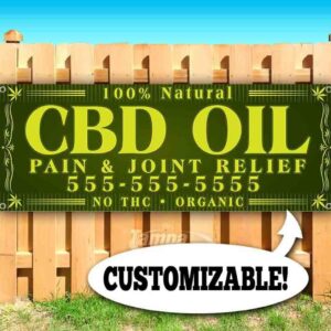 Cbd Oil Pain & Joint Relief (Phone Number) Banner 13 oz | Non-Fabric | Heavy-Duty Vinyl Single-Sided with Metal Grommets