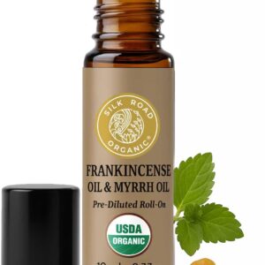 Silk Road Organic Frankincense Oil & Myrrh Essential Oil Roll On for Body Aches, Stiffness & Tingling - USDA Certified Aromatherapy Roller, 10ml