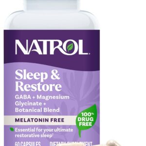 Natrol Sleep & Restore Capsules with Magnesium Glycinate 100mg, GABA, Essential for Your Ultimate Restorative Sleep, Melatonin-Free, 30 Day Supply