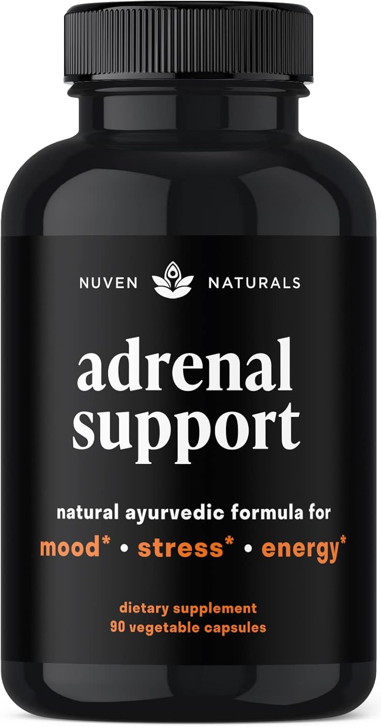 Nuven Naturals Adrenal Support - Cortisol Manager & Adrenal Support Supplements with Ashwagandha Extract, Rhodiola Rosea, Holy Basil to Help Stress, Fatigue & Energy | Adaptogens | 90 Capsules