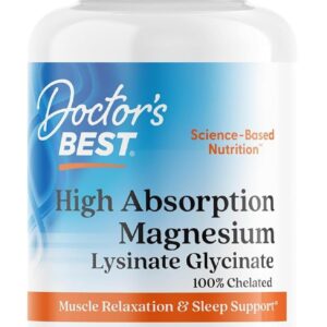 Doctor's Best High Absorption Magnesium Glycinate Lysinate Supplement for Sleep Support - Chelated Magnesium Tablets for Women & Men, 200mg per Serving, Supports Calm & Relaxation, Vegan - 240 Count