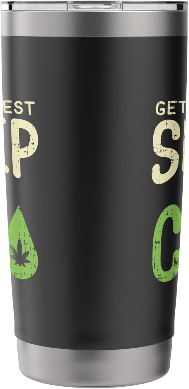 Best Sleep With CBD Vintage Insomnia Hemp Oil Plant Gift Stainless Steel Insulated Tumbler - Image 4