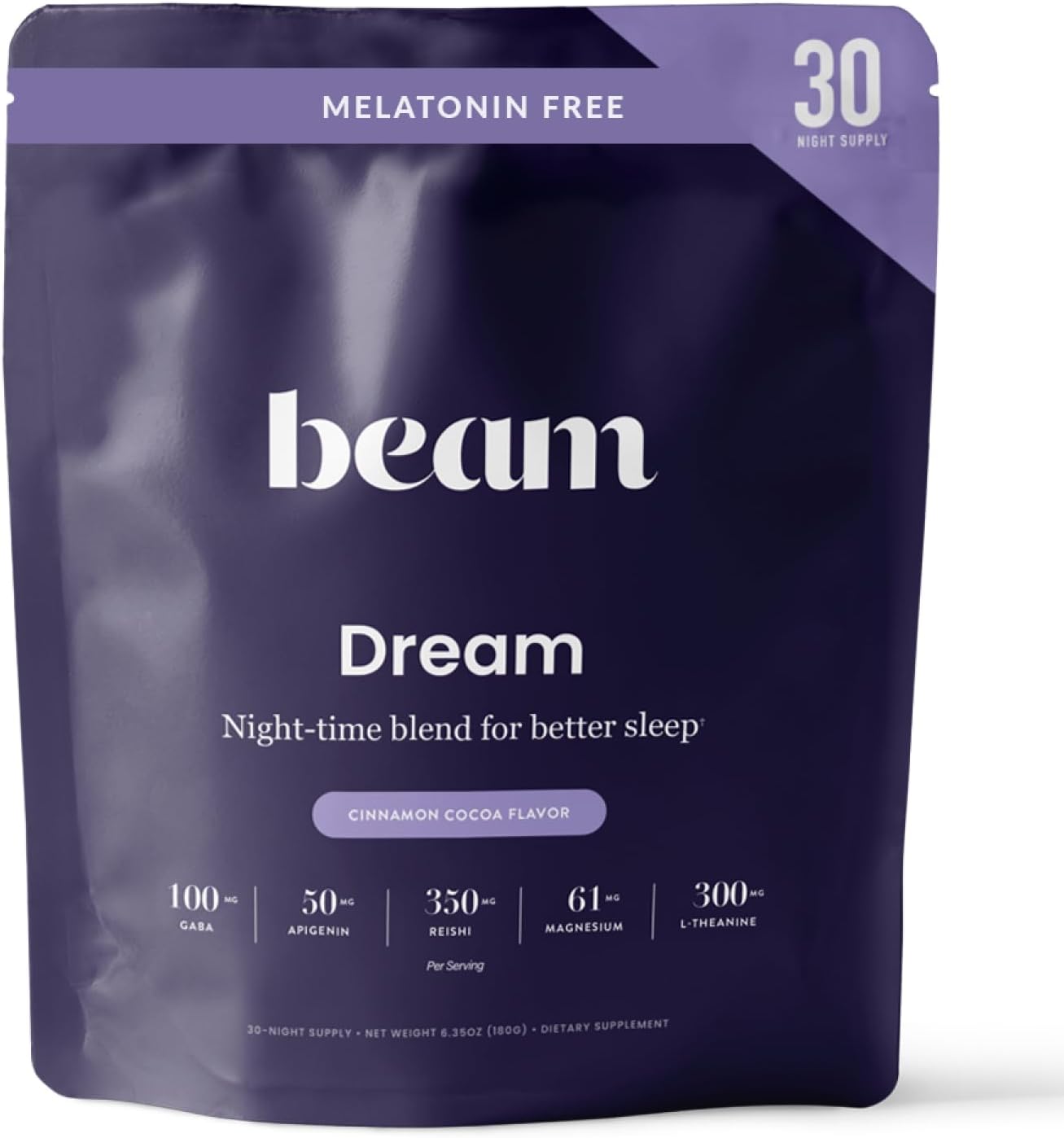 Beam Dream Sleep Powder, L-Theanine, Apigenin, Reishi and Magnesium, Third Party Tested Natural Sleep Aid & Sleep Supplement, Health and Wellness Gift, Natural Sleep Support, Non-GMO, 30 Servings